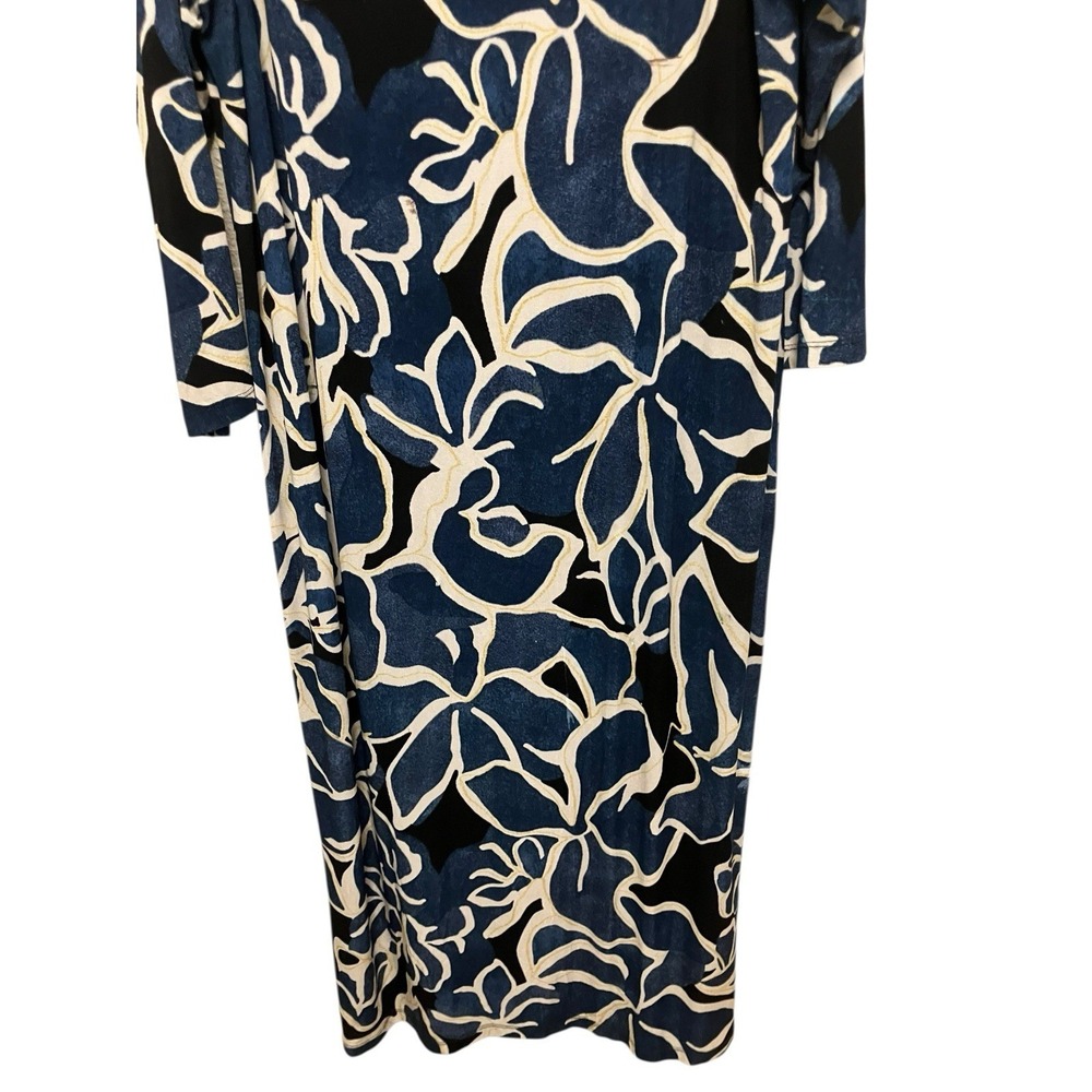 Chicos Maxi Dress Long Sleeve Slinky Jersey Leg Slit Blue Hawaiian Print 2X XXL - Picture 4 of 9